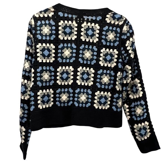 Capri Crochet Squares Open Cardigan, Navy, M - Picture 2 of 10